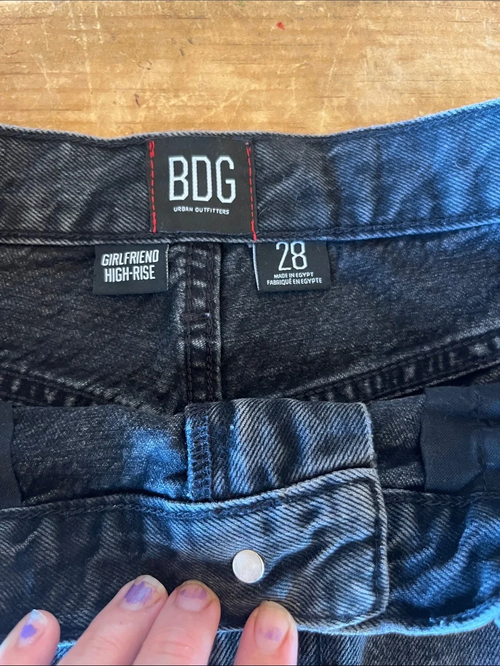 BDG Washed Black High-Rise Frayed Denim Shorts